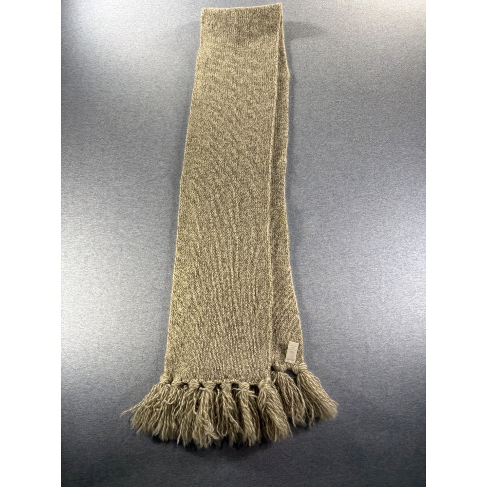 Lands End Wool Blend Knit Scarf Oatmeal Marl Tassel Fringe Winter Wrap Heathered